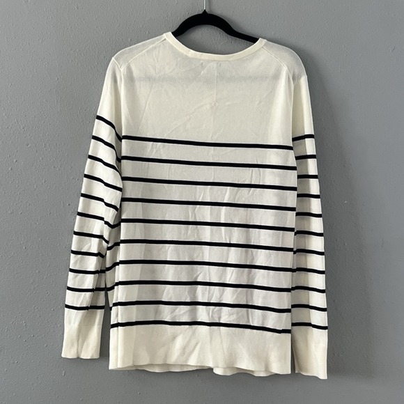 Lands' End XL Tall Cream Black Stripe Cotton Button Cardigan Sweater Coastal - Picture 4 of 4